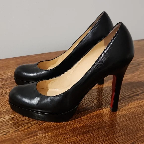 Christian Louboutin Black Leather Heels – Iconic Red Sole, Size 37/7 - Picture 2 of 7